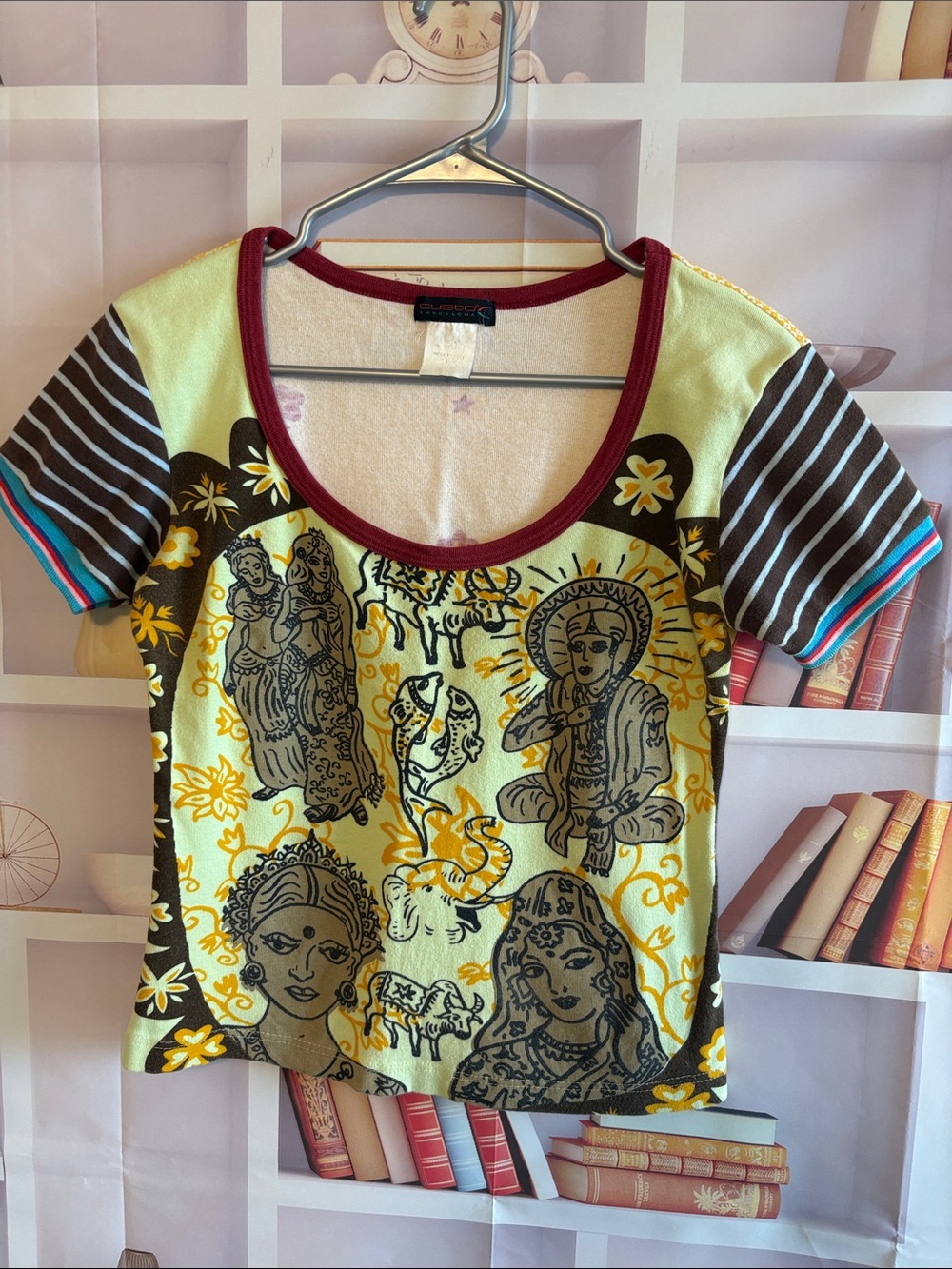 Vintage Custo Barcelona Yellow Floral Graphic Scoop Tee